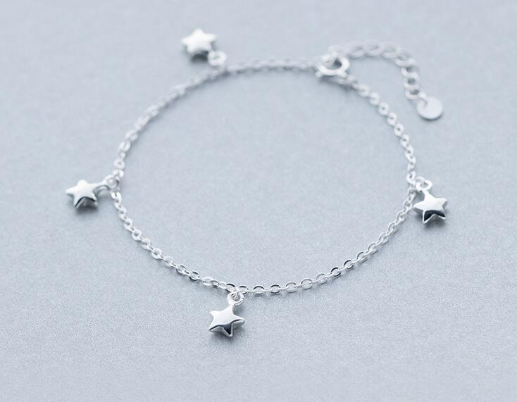 1pc 925 Sterling silver jewelry STARS chain bracelet Anklet adjustable for lady's LS270