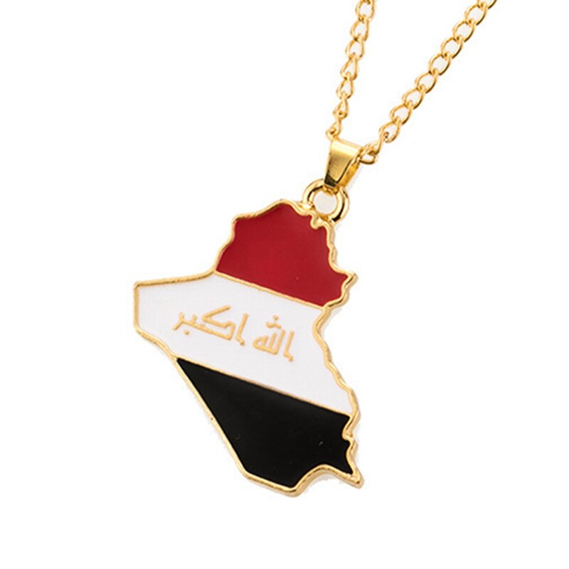 1pc Anniyo Republic Of Iraq Map/Kurdish Region Map Flag Pendant Necklace for Women/Men Gold Color Jewelry Maps of Iraq Necklaces