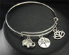 1pc Antique Silver Om Yoga Charms Hamsa Hand Eyes Namaste Expandable Wire Bangle Bracelet Jewelry Gift