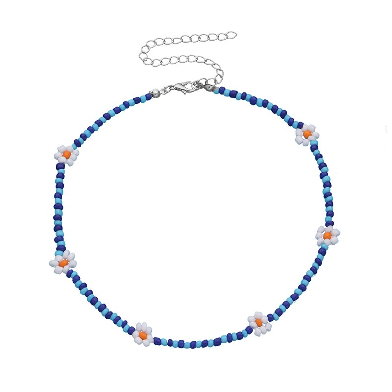 1pc Bohemian Style Flowers Decor Choker Adjustable Cute Bead Necklace Choker For Beach Travel Jewelry Accessories