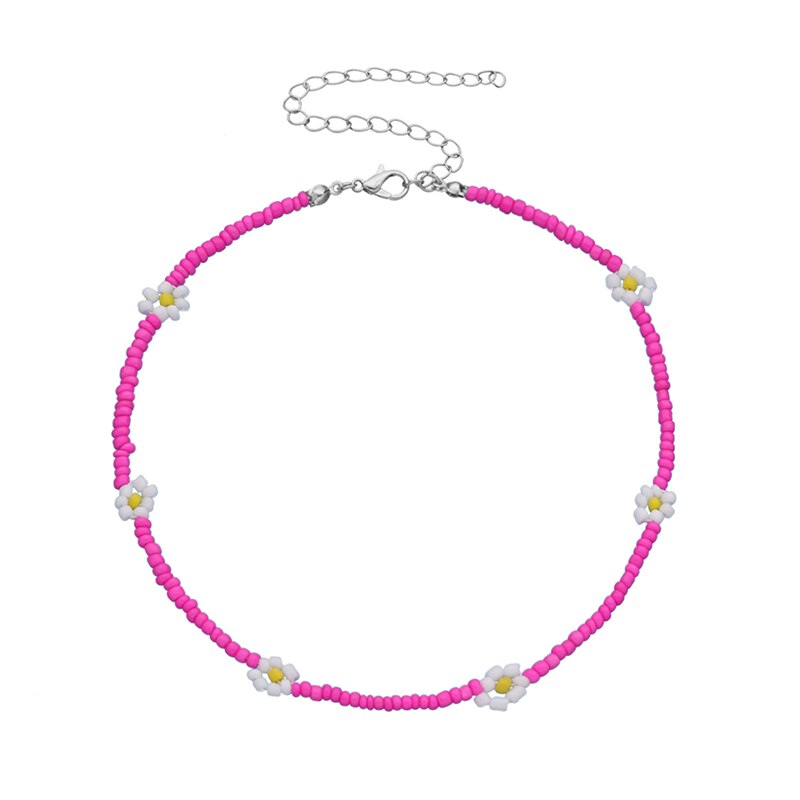 1pc Bohemian Style Flowers Decor Choker Adjustable Cute Bead Necklace Choker For Beach Travel Jewelry Accessories