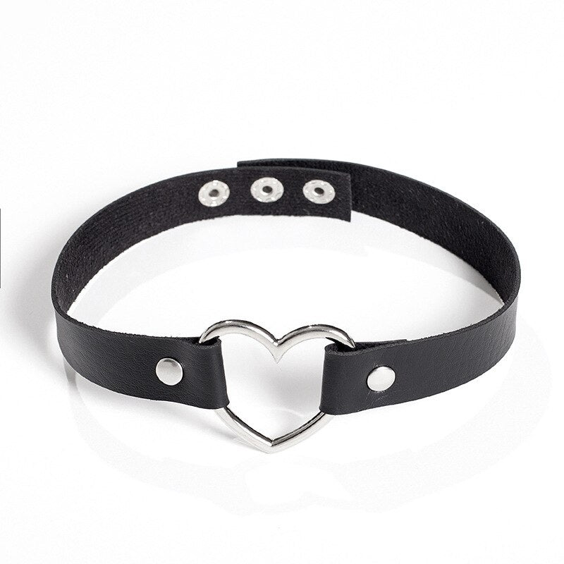 1pc Creative Choker Hip Hop Rock Collar Punk Goth Style Heart Rivet Decor Choker Leather Necklace Jewelry Accessories
