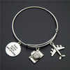 1pc Dropshipping Expandable Wire Bangle Love Travel Bracelet Camera Globe Plane Passport Charms Wholesale Bulk Jewelry