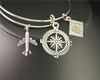 1pc Dropshipping Expandable Wire Bangle Love Travel Bracelet Camera Globe Plane Passport Charms Wholesale Bulk Jewelry