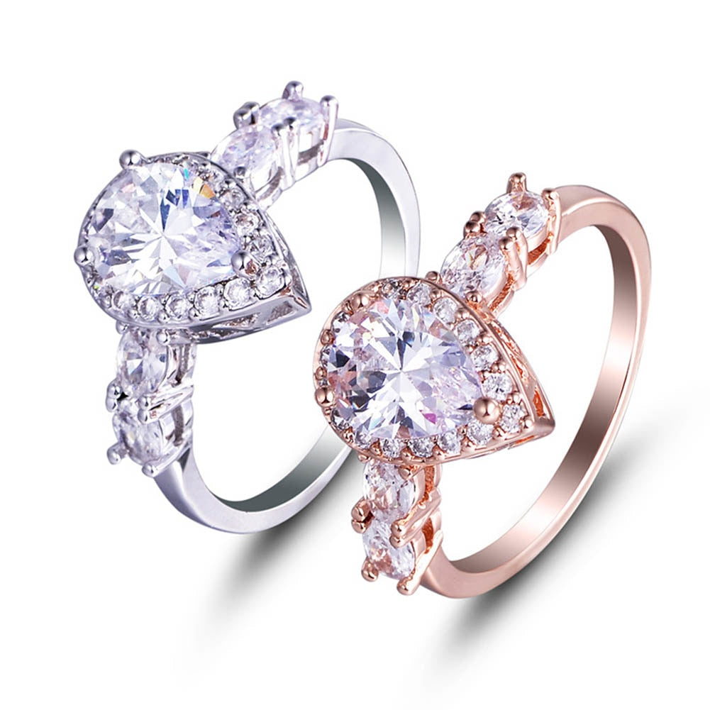 1pc Elegant Ring For Women Engagement Wedding Female Crystal waterdrop Shaped Love Silver Plated Rings Jewelry Luxury Design