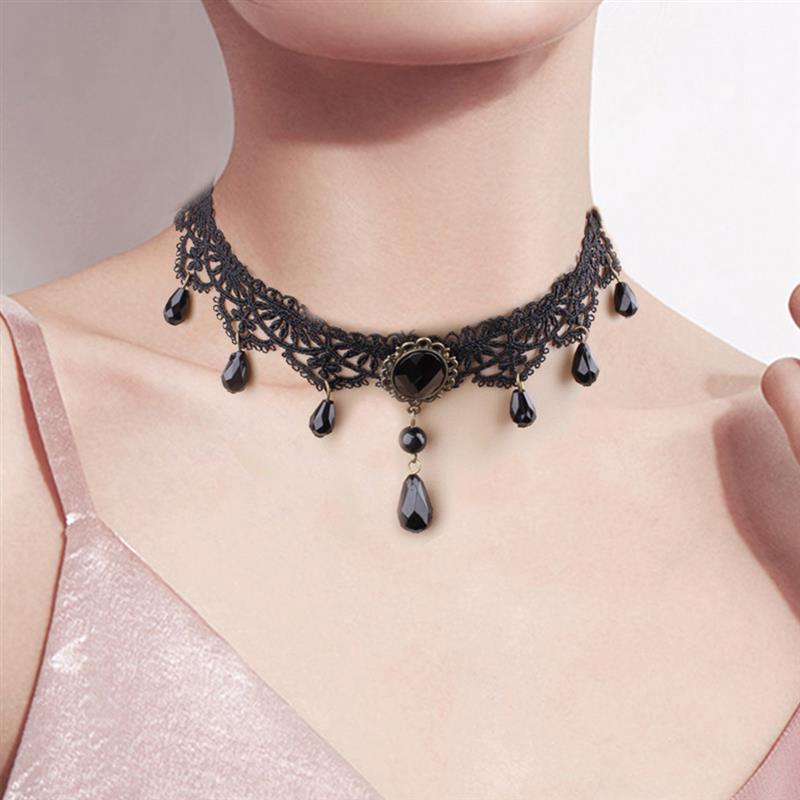 1pc Sexy Women's Gothic Choker Necklace Retro Gothic Crystal Decor Lace Necklace Clothing Accessories For Party Dress Up