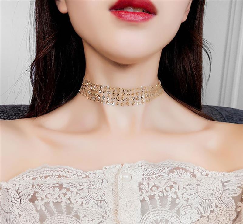 1pc Shining Necklace Sexy Charm Mesh Sequins Choker Necklace Clavicle Necklace For Girls Women Jewelry Accessories
