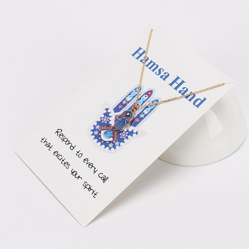 1pc Lucky Alloy 4 style Hamsa hand Charms Wish Card Necklaces Gold Silver Links Chai For Women Jewelry Gift With Wish Card
