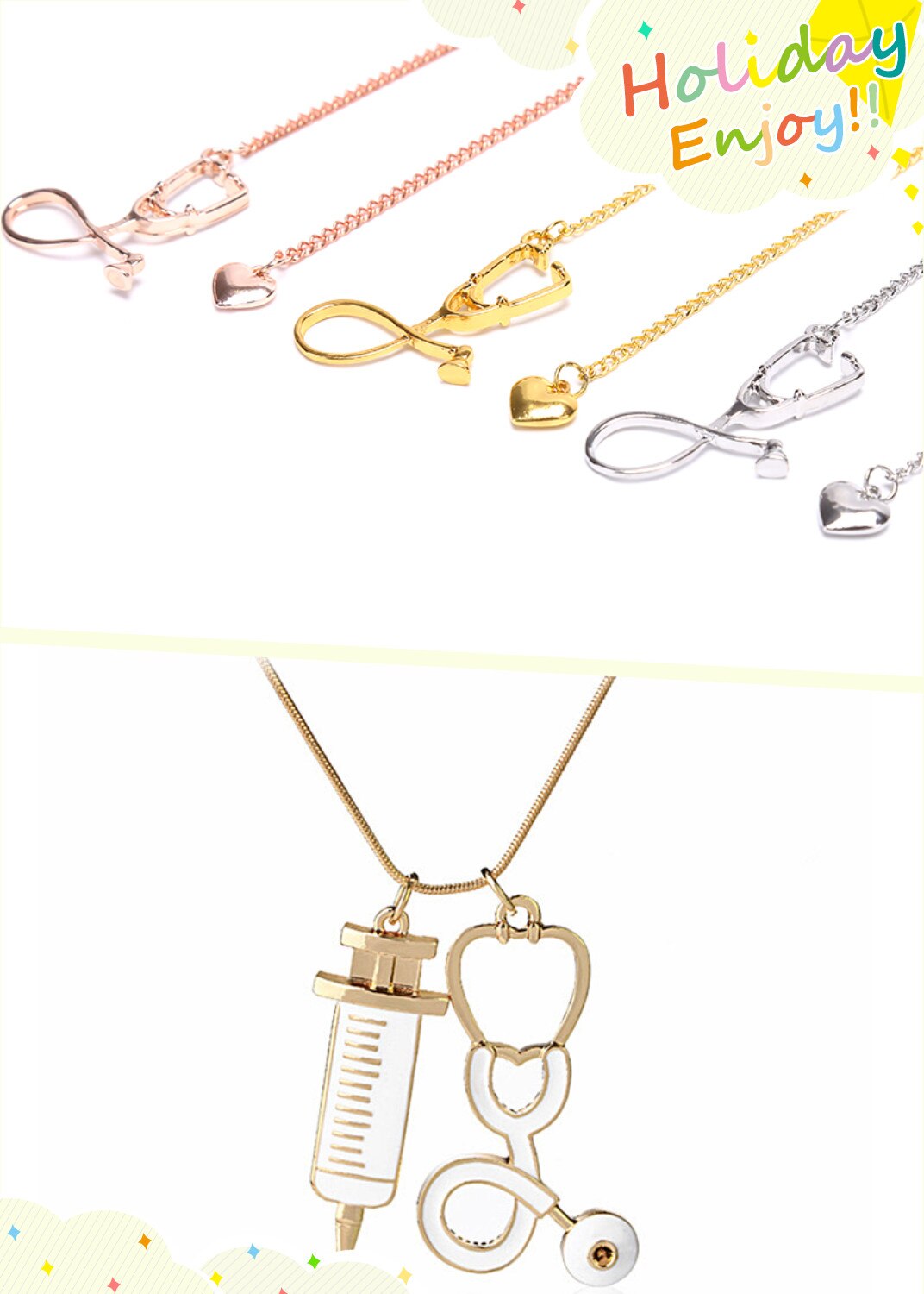 1pc Medical Equipment Nurse Heart Stethoscope Necklace Nursing Jewelry Medicine  Student Bijoux Femme Graduation Gifts