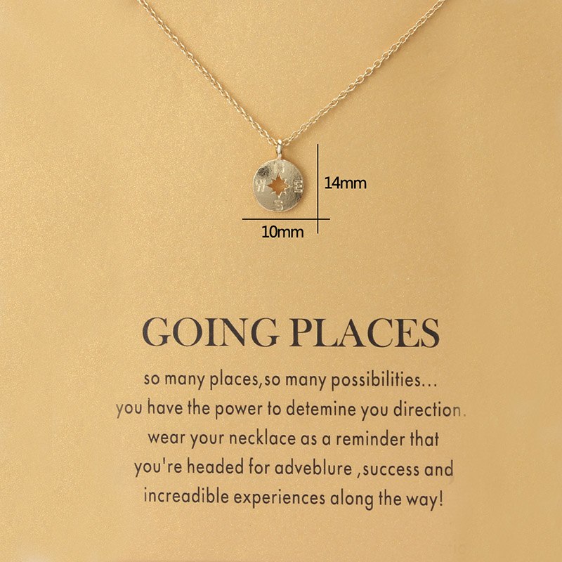 1pc Minimalist Compass Charms Choker Collier Necklaces Links Chains Wish Card Gold Plate For Women Statement Jewelry Gift