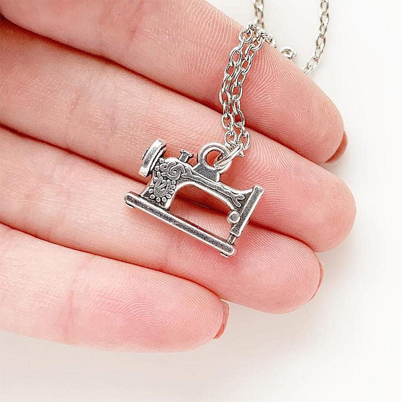 1pc Sewing Machine Necklace With Scissor Short Long Choker Charms Silver Color Seamstress Jewelry Mother&#39;s Day Gift