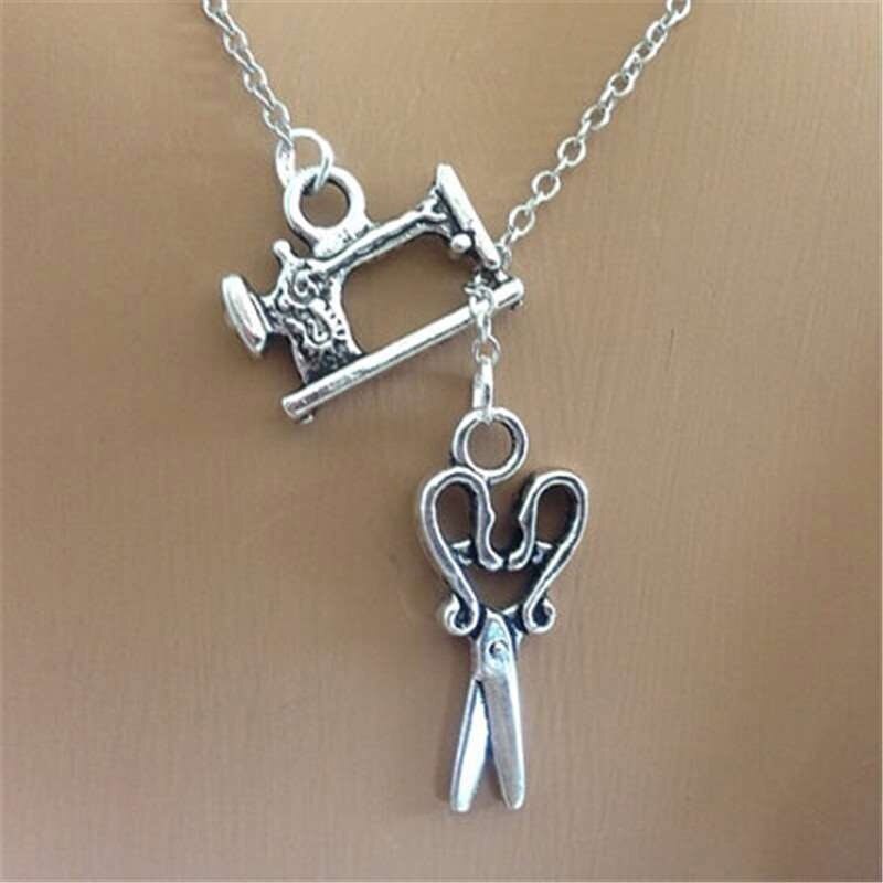 1pc Sewing Machine Necklace With Scissor Short Long Choker Charms Silver Color Seamstress Jewelry Mother&#39;s Day Gift