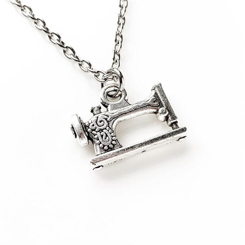 1pc Sewing Machine Necklace With Scissor Short Long Choker Charms Silver Color Seamstress Jewelry Mother&#39;s Day Gift