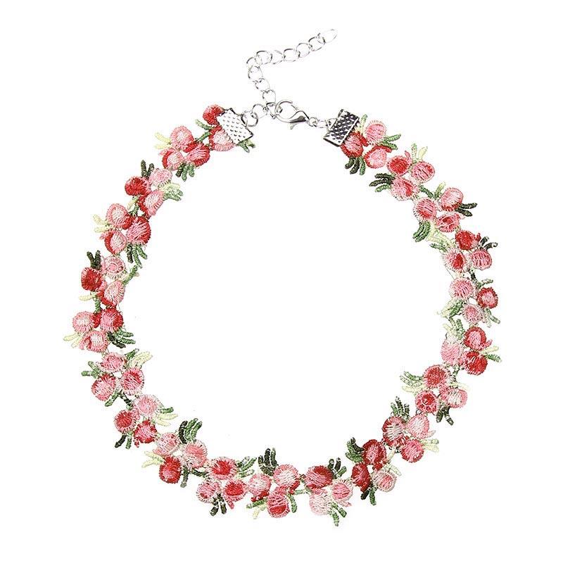 1pc Romantic Sweet Flower Charms Chian Necklace Choker For Women Girl Collars Cute Flowers Fabric Lace Jewelry Accessories