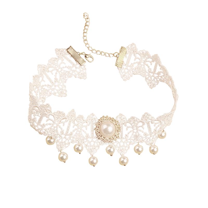 1pc Romantic Women Choker Vintage Fake Pearl Lace Decor Bridal Choker Collar Necklace For Women Ladies Jewelry Accessories