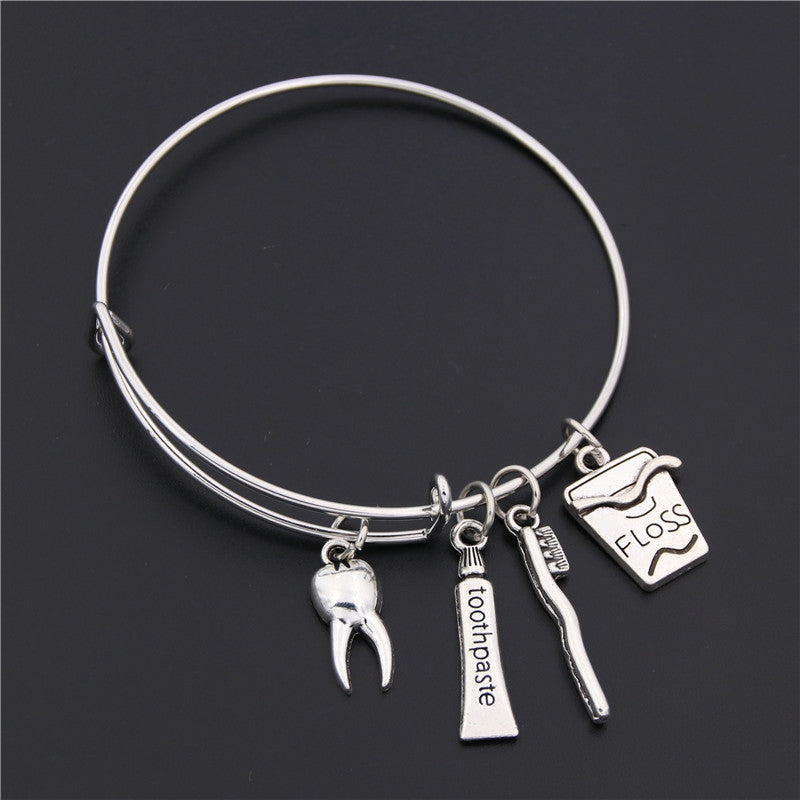 1pc Silver Dentist Tooth Brush Toothpaste Teeth Charms Pendant Dental Assistant Bracelets&Bangles Gift E269