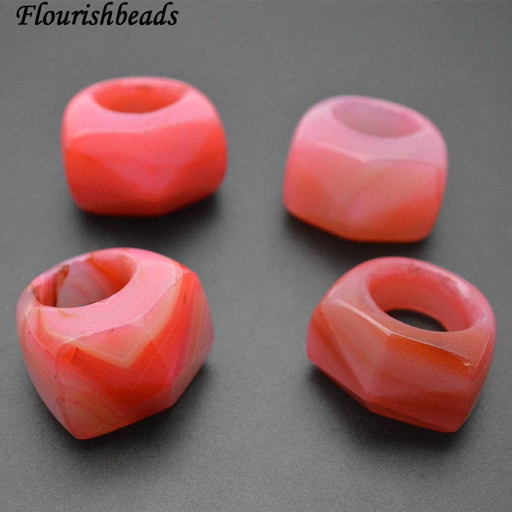1pc Surface Pyramid Cutting Pink Agate Stone Band Rings Big Size Fashion Jewelry