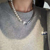 1pc Unisex misbhv Imitation pearls Titanium steel letter hiphop necklace necklaces for women