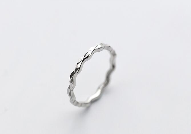 1pc Width 3mm Small Thin Ring REAL.925 Sterling Silver fINE jEWELRY Carved Engraved Waterwave Ring GTLJ1330