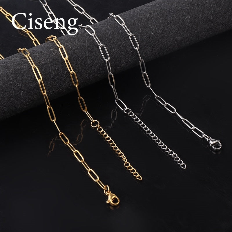 1pc/lot 40-50cm Stainless Steel Flattened Paperclip Craft Chain With Lobster Clasp Necklace For Women Men DIY Jewelry Making