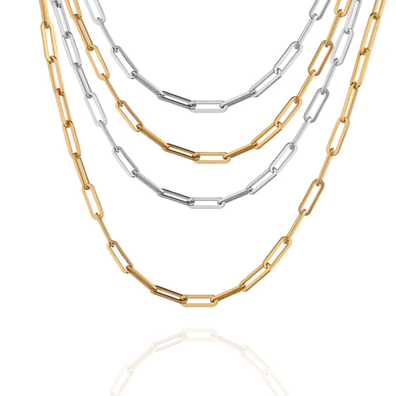 1pc/lot 40-50cm Stainless Steel Flattened Paperclip Craft Chain With Lobster Clasp Necklace For Women Men DIY Jewelry Making