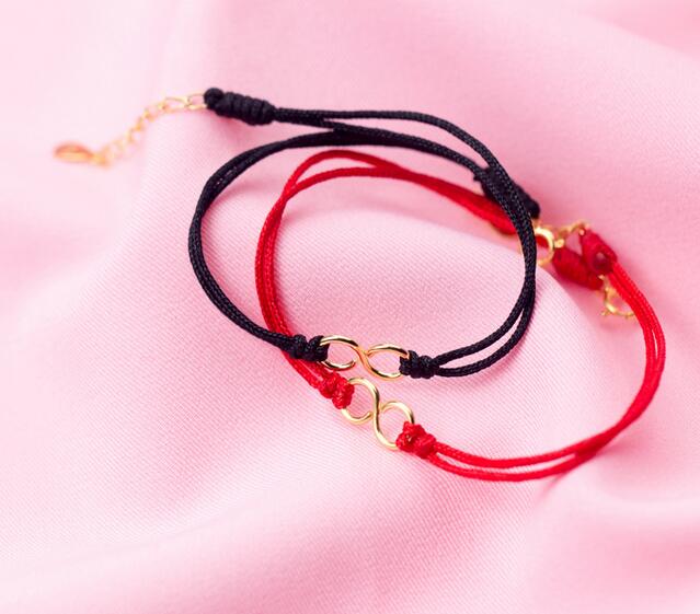 1pc retro 100% Real. 925 Sterling Silver Double rows Red Black Cord eternal Love/infinity Knot Chain Bracelet besties GTLS463
