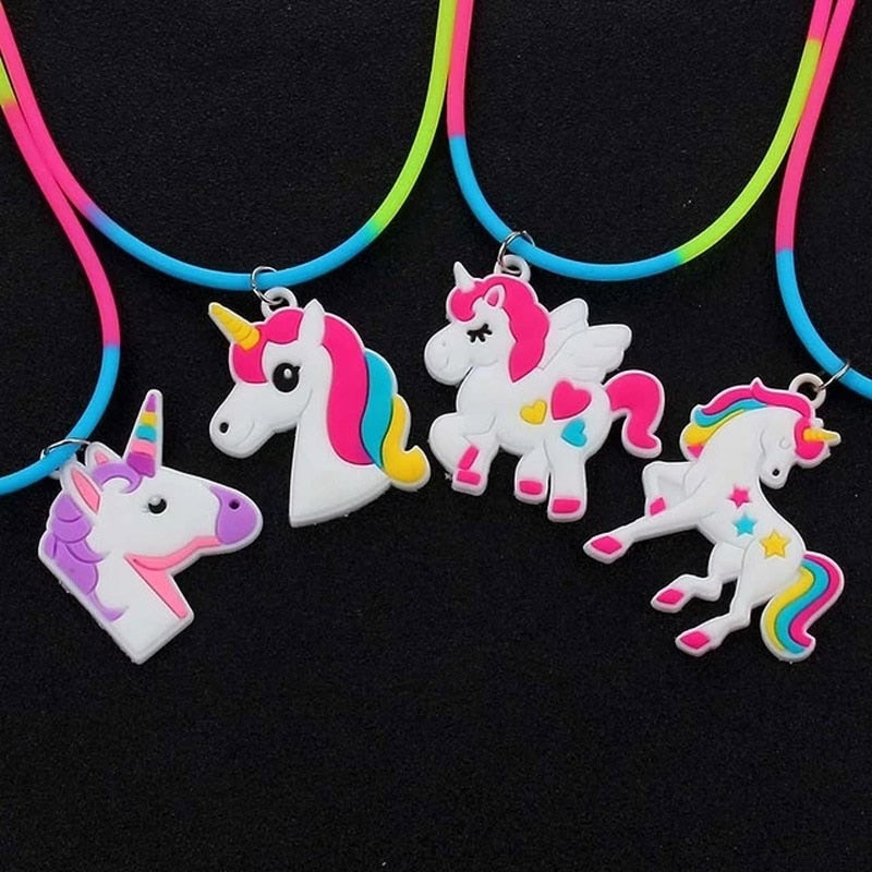 1pcs selling children's jewelry PVC Unicorn baby Rainbow Necklace Silicone Collar Cartoon pendant necklace