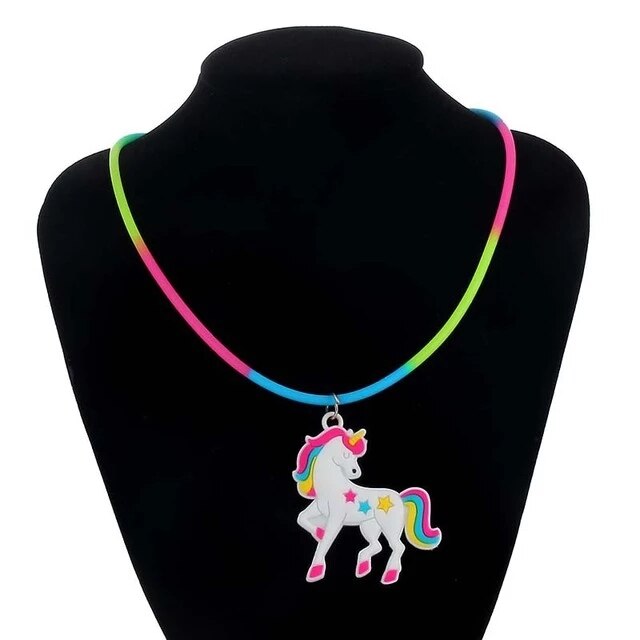 1pcs selling children's jewelry PVC Unicorn baby Rainbow Necklace Silicone Collar Cartoon pendant necklace