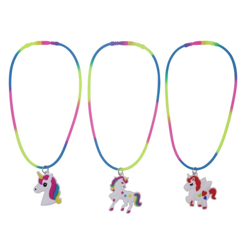 1pcs selling children's jewelry PVC Unicorn baby Rainbow Necklace Silicone Collar Cartoon pendant necklace