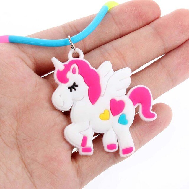 1pcs selling children's jewelry PVC Unicorn baby Rainbow Necklace Silicone Collar Cartoon pendant necklace