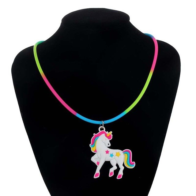 1pcs selling children's jewelry PVC Unicorn baby Rainbow Necklace Silicone Collar Cartoon pendant necklace