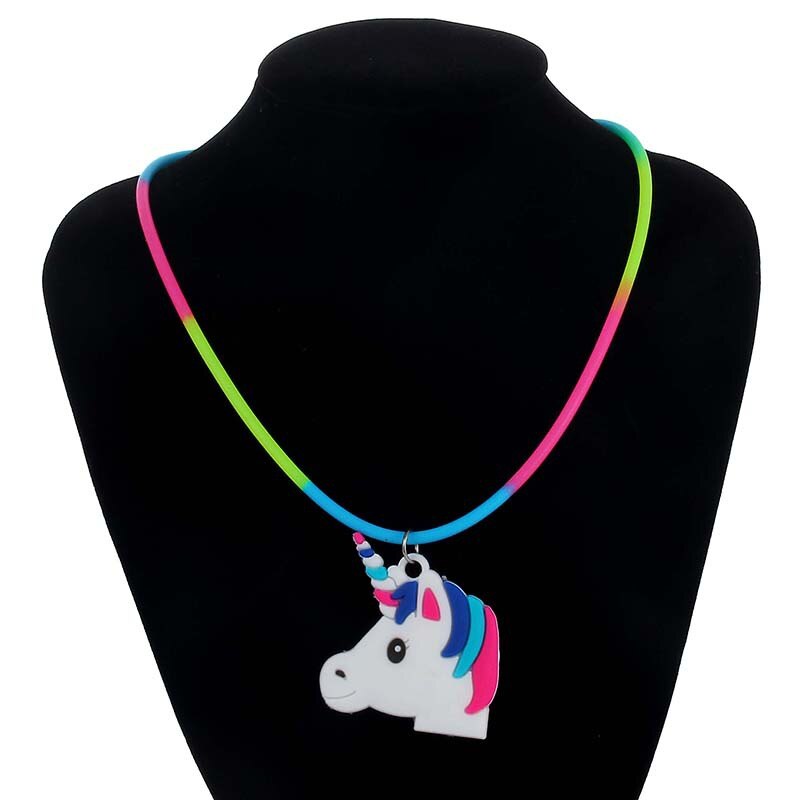 1pcs selling children's jewelry PVC Unicorn baby Rainbow Necklace Silicone Collar Cartoon pendant necklace