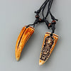1pcs Faux Yak Bone Tooth/Teeth Pendant Necklace Carve Tribal Leaders ChieftainResin Tooth Charms Wax Cotton Cord Tribal Necklace