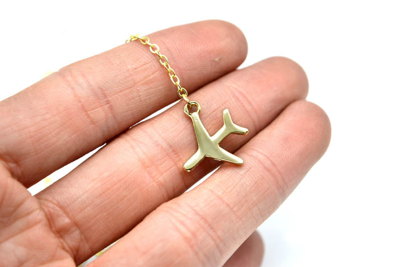 1pcs Gold / Silver Airplane Pendant with 43+5cm Adjustable Chain Layered Necklace For Women Tiny Dainty Necklace SGL227