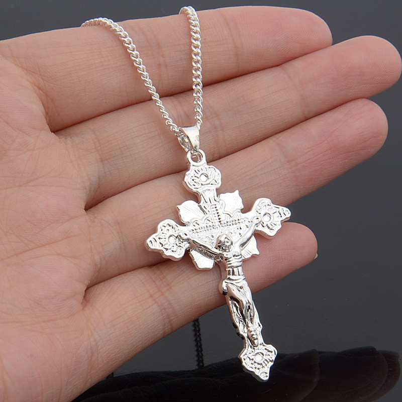 1pcs New Hot Women/ Men Cross Design Pendant Silver Plated Jesus Pendant Charm necklace Jewelry
