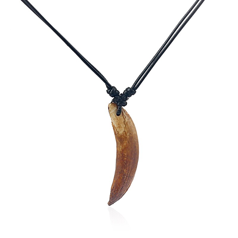 1pcs Real White Brown Wild Boar Teeth/Tooth Pendant Necklace Wax Cotton Cord Tribal Adjustable Necklace