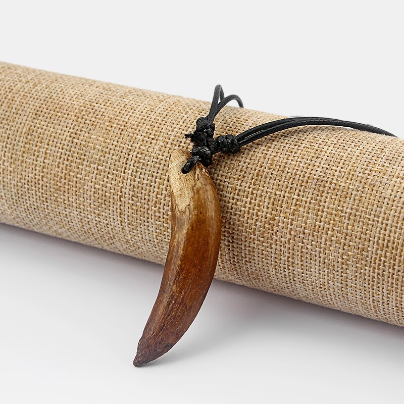 1pcs Real White Brown Wild Boar Teeth/Tooth Pendant Necklace Wax Cotton Cord Tribal Adjustable Necklace