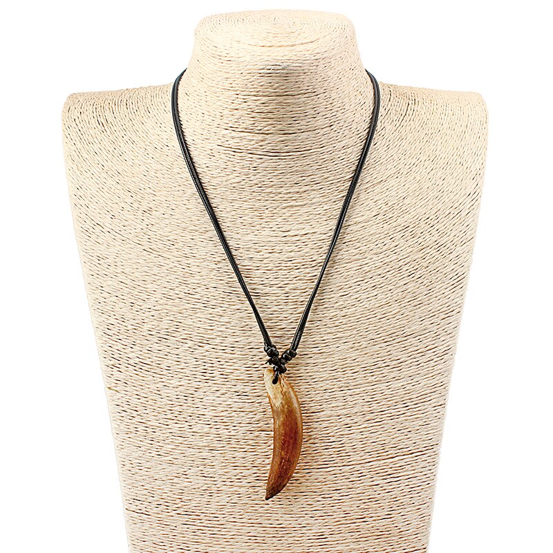 1pcs Real White Brown Wild Boar Teeth/Tooth Pendant Necklace Wax Cotton Cord Tribal Adjustable Necklace