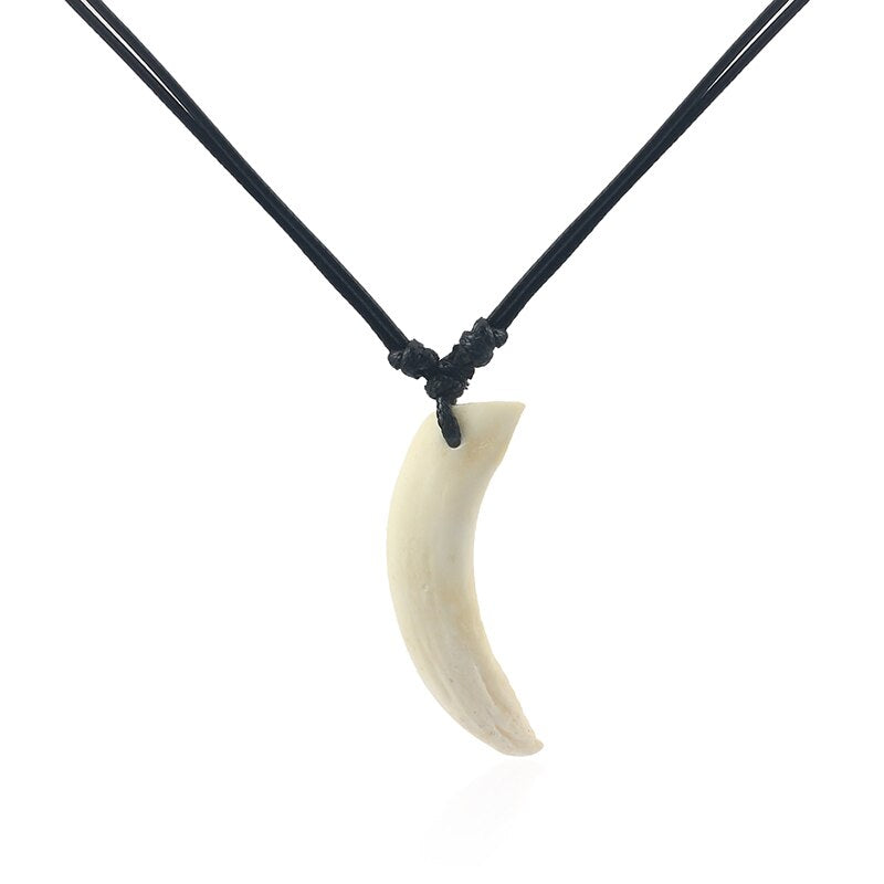 1pcs Real White Brown Wild Boar Teeth/Tooth Pendant Necklace Wax Cotton Cord Tribal Adjustable Necklace