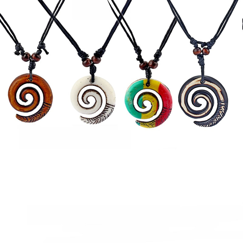 1pcs Resin Tribal White/Brown/Rasta Keltic Spiral Swirl Charms Pendants Necklace Adjustable