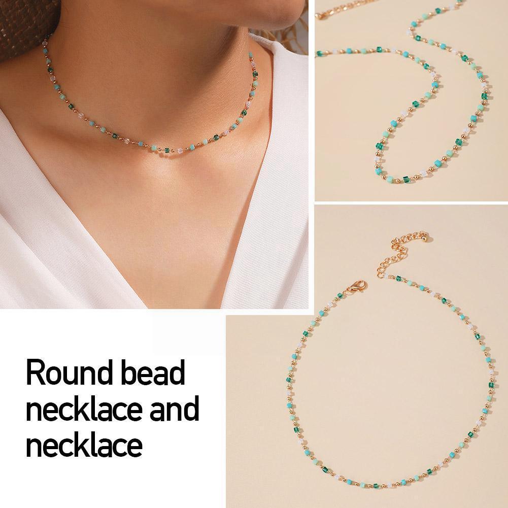 1pcs Simple Elegant Choker Chain Necklace For Women Colorful Bead Short Chain For Women Necklaces Ladies Jewelry Party Gift C7q1