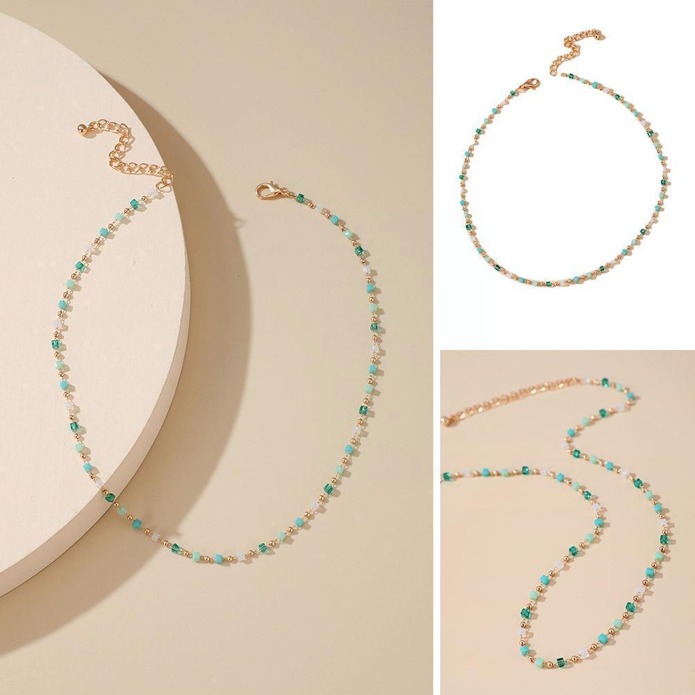 1pcs Simple Elegant Choker Chain Necklace For Women Colorful Bead Short Chain For Women Necklaces Ladies Jewelry Party Gift C7q1