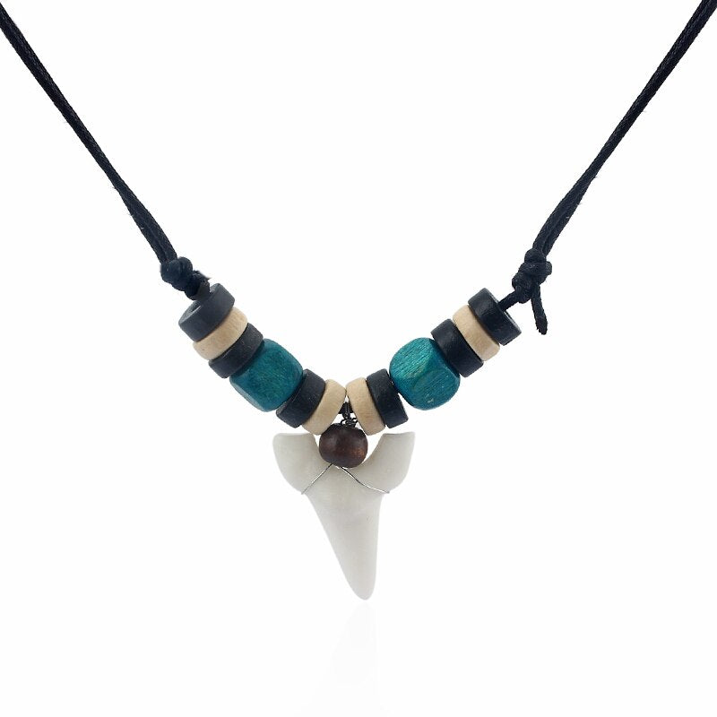 1pcs  White Resin Shark Tooth/Teeth Pendant Necklace Waxed Cotton Cord Adjustable Surf Necklace
