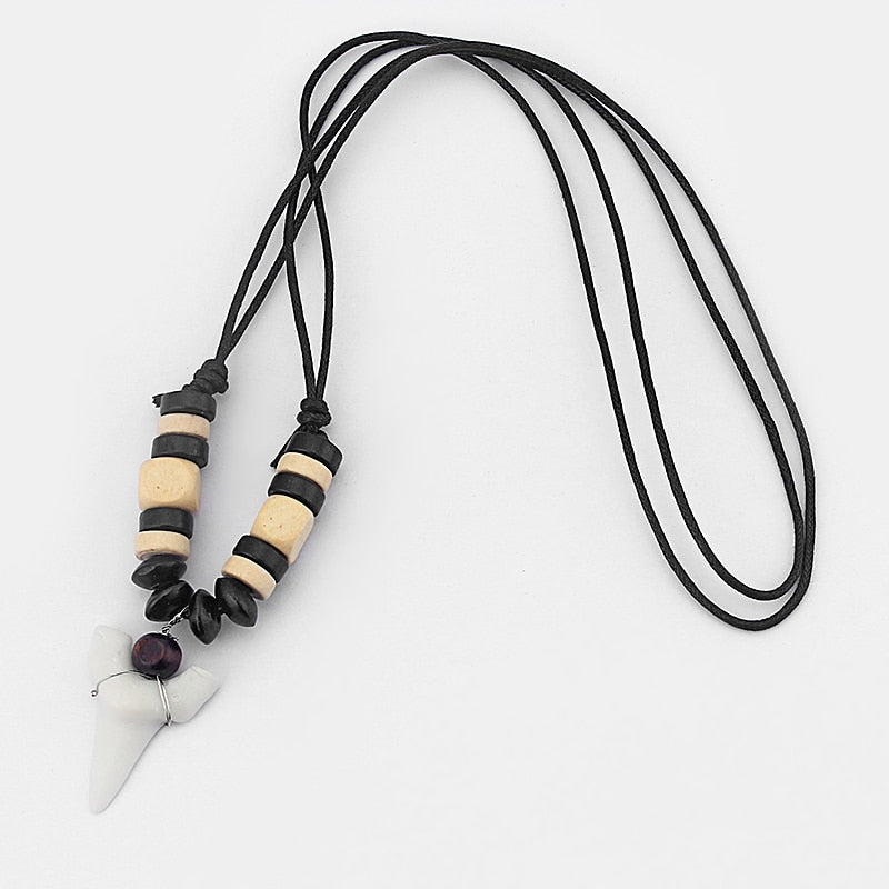 1pcs  White Resin Shark Tooth/Teeth Pendant Necklace Waxed Cotton Cord Adjustable Surf Necklace