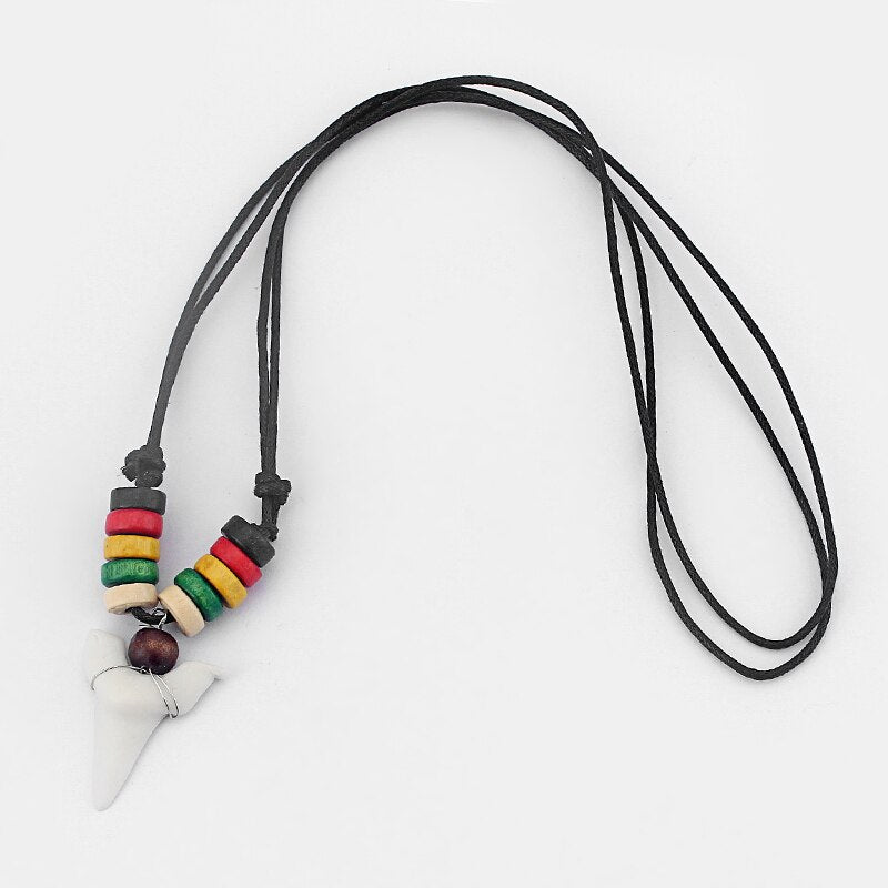 1pcs  White Resin Shark Tooth/Teeth Pendant Necklace Waxed Cotton Cord Adjustable Surf Necklace