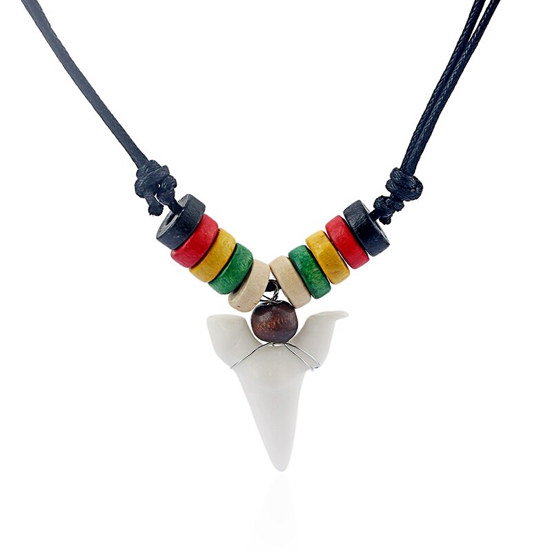 1pcs  White Resin Shark Tooth/Teeth Pendant Necklace Waxed Cotton Cord Adjustable Surf Necklace