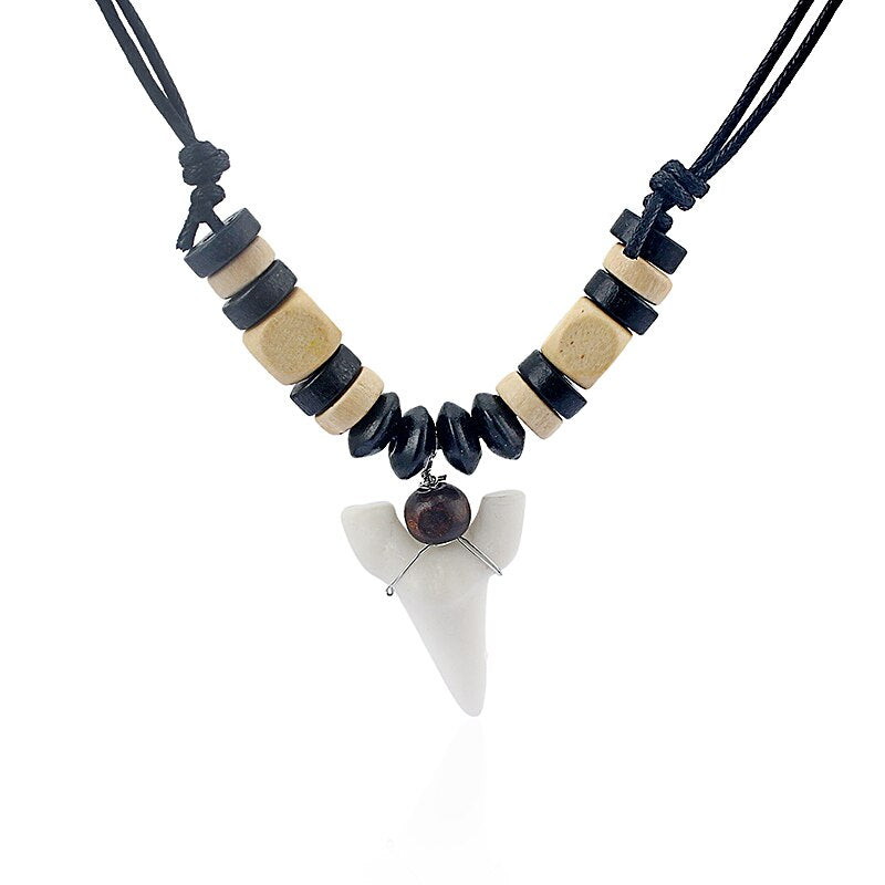 1pcs  White Resin Shark Tooth/Teeth Pendant Necklace Waxed Cotton Cord Adjustable Surf Necklace