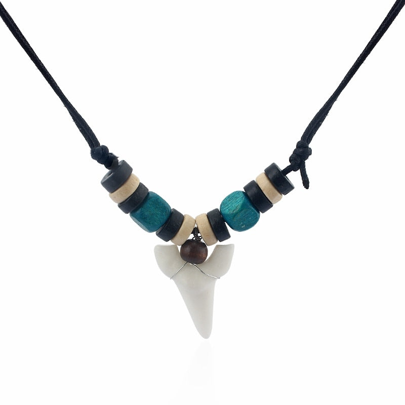 1pcs  White Resin Shark Tooth/Teeth Pendant Necklace Waxed Cotton Cord Adjustable Surf Necklace