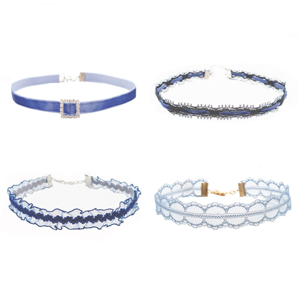 1piece Vintage Blue Lace Chokers Necklace Navy Planet Star Pendants Velvet Choker Bling Shining  Women Jewelry Wedding Gift 30cm