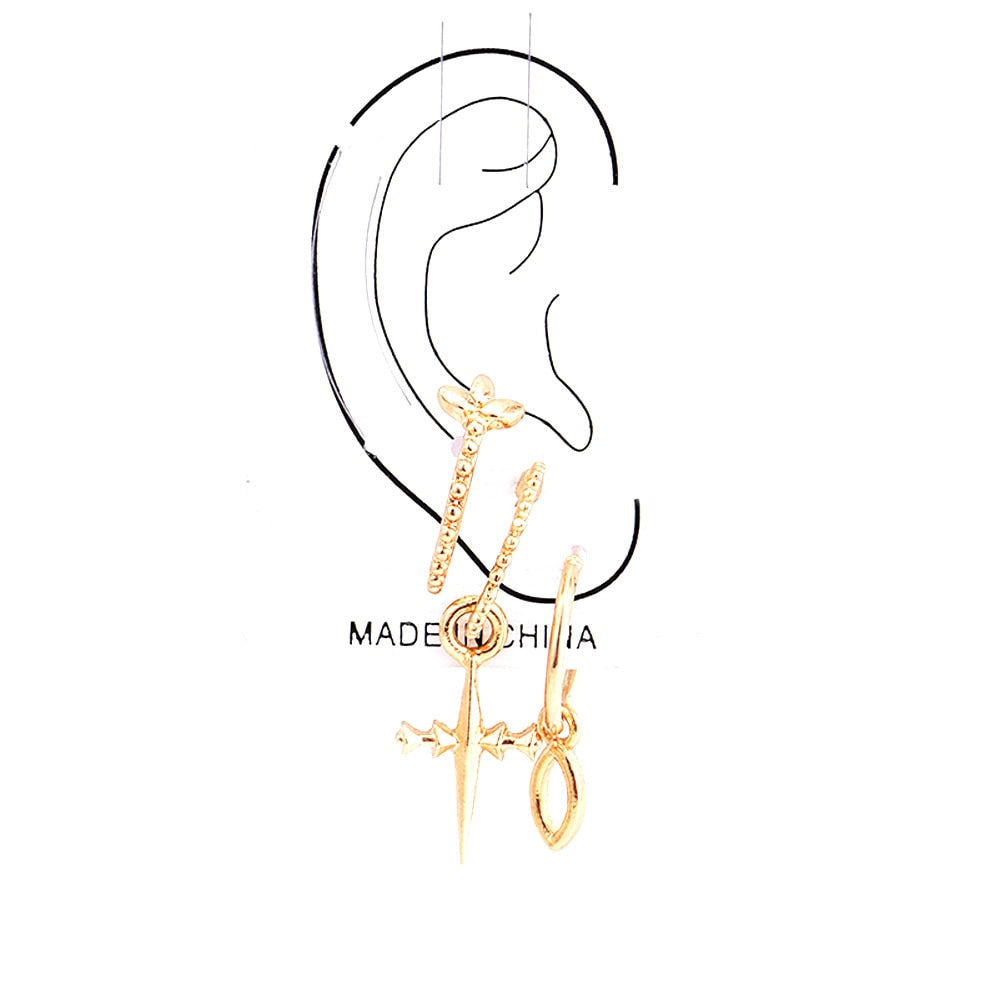 1set=3pieces New Fashion jewelry alloy gold color vintage cross and water shap drop earrings best gift for girl   E519